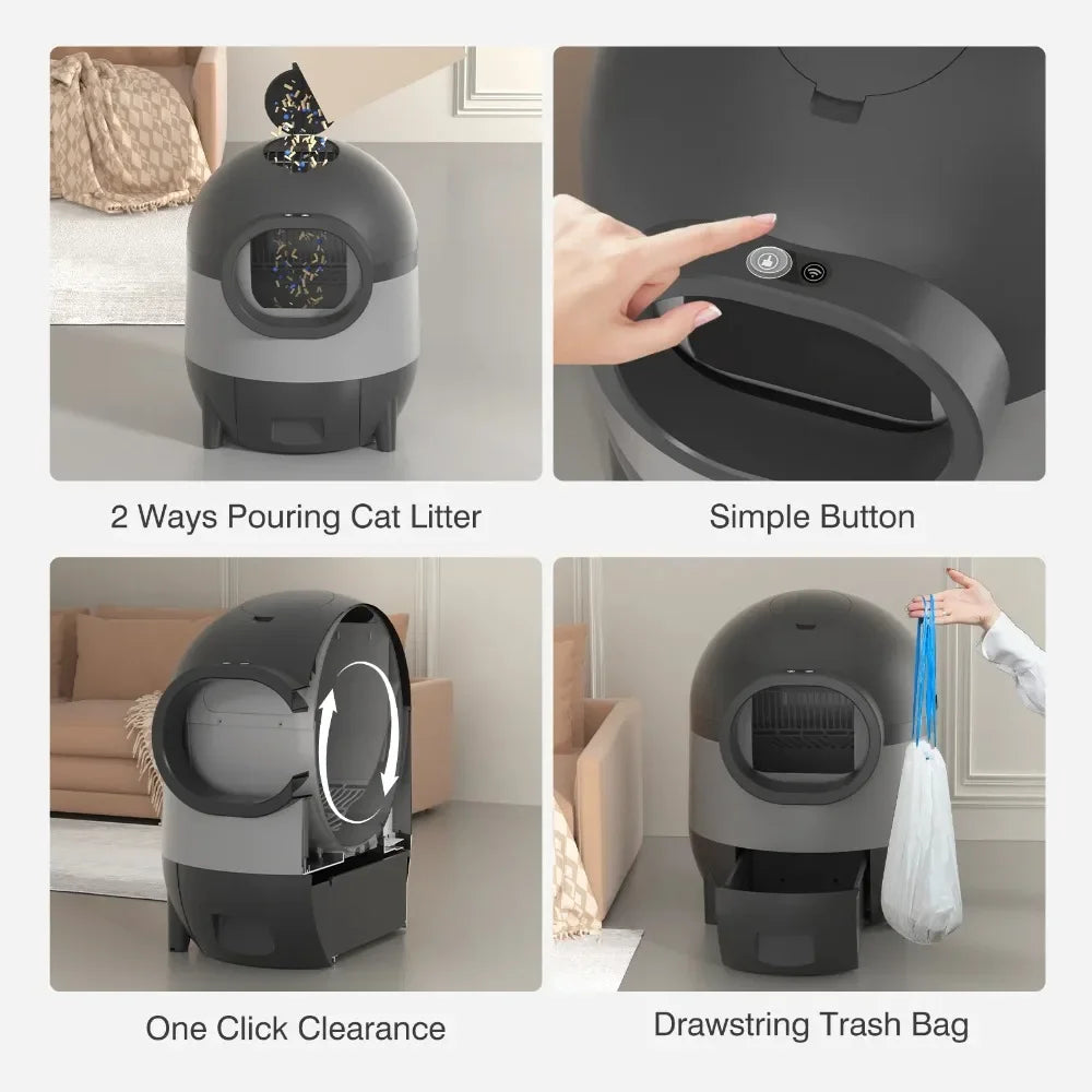 Automatic Cat Litter Box with 2.4G WiFi – Self-Cleaning Cat Litter Box with APP Control, Odor Management & Safety Sensors (Black)