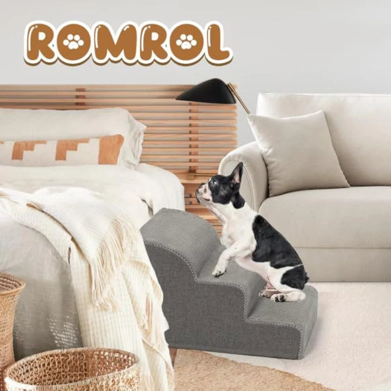 Rompol 3-Step Fabric Dog Steps – Stable, Easy-to-Climb Design in Gray