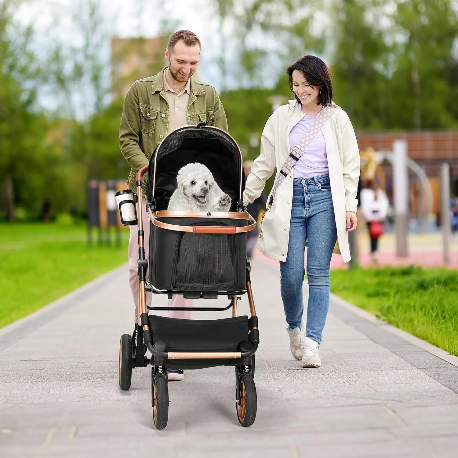 360° High Wheels Transport Foldable Cat Pet Stroller 2in1 Dog Buggy Stroller Dog Box Can Be Attached in Car, Max. load 25 kg