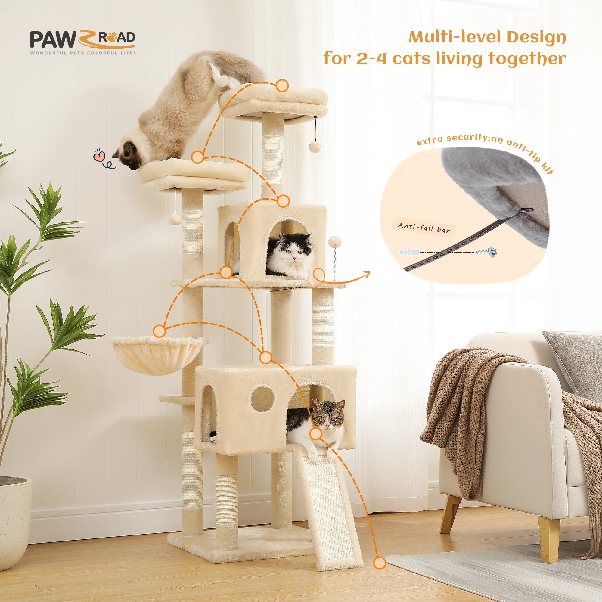 Luxury Cat Tree – Multi-Level Tower with Condos, Hammock & Scratching Posts