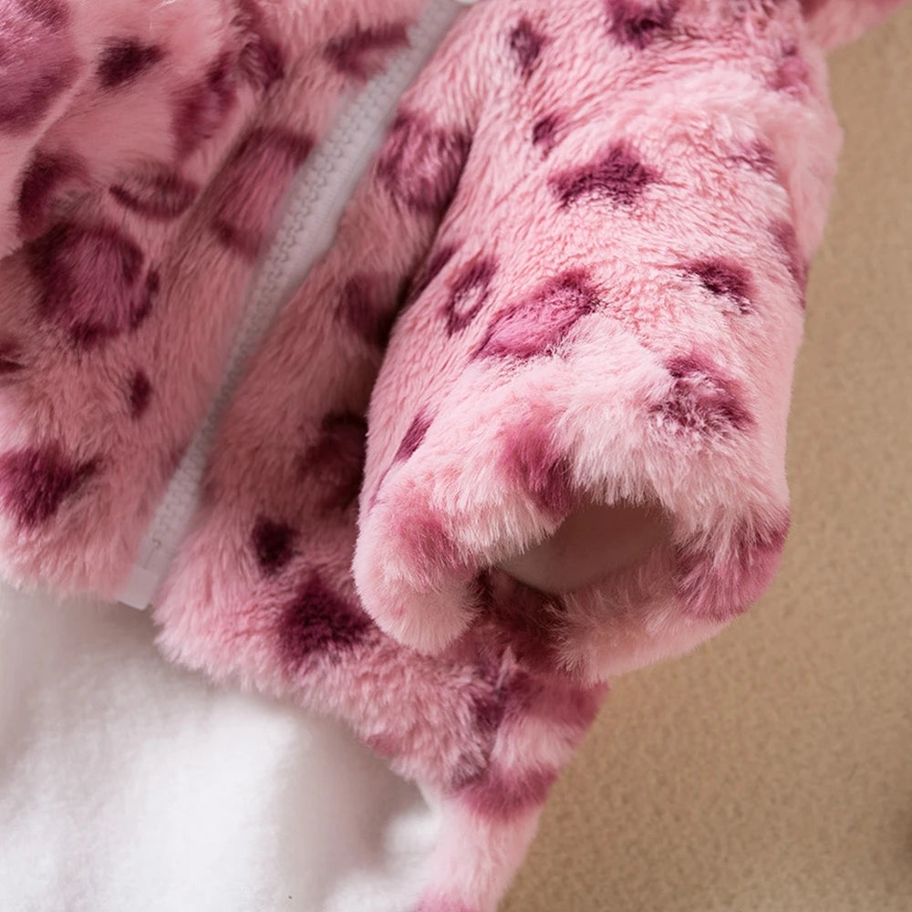 Leopard Fleece Dog Hoodie – Warm Winter Coat for Small Dogs