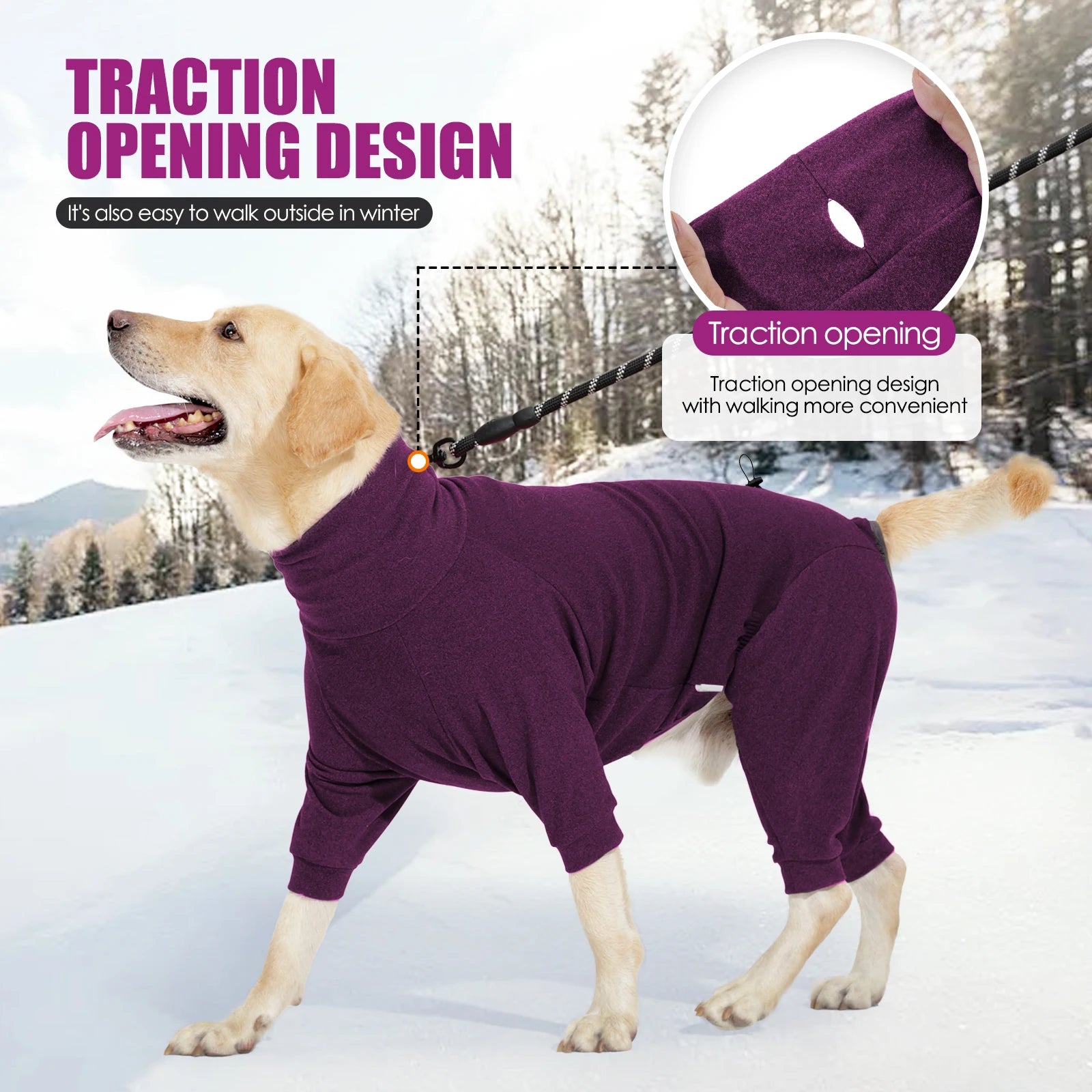 Warm Fleece Dog Jumpsuit – Windproof High-Collar Winter Overalls for Large Dogs