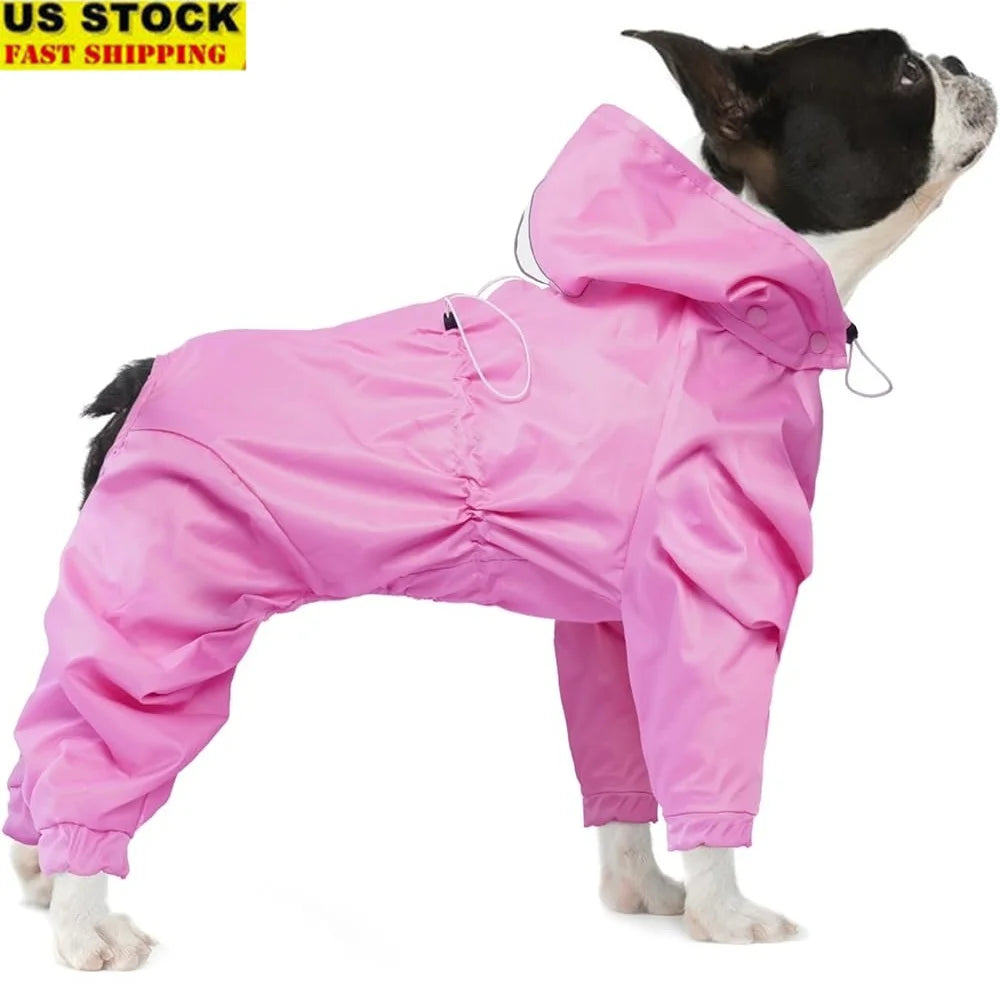 Waterproof 4-Leg Pet Rain Jacket with Leash Hole – Reflective Lightweight Dog Coat for Medium Dogs