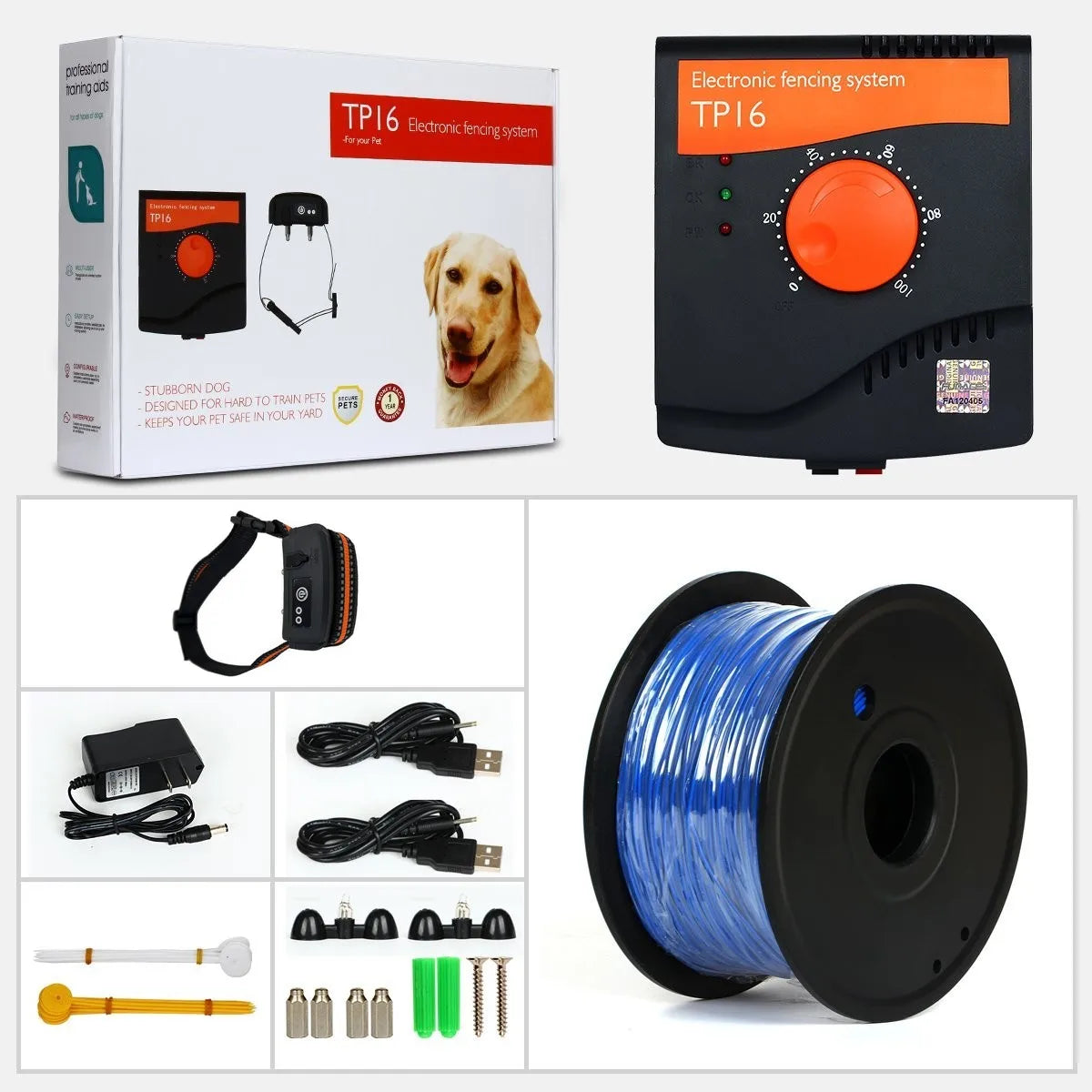 TP16 Electric Dog Fence System – Rechargeable Waterproof Pet Containment & Training Collar (6 Levels)