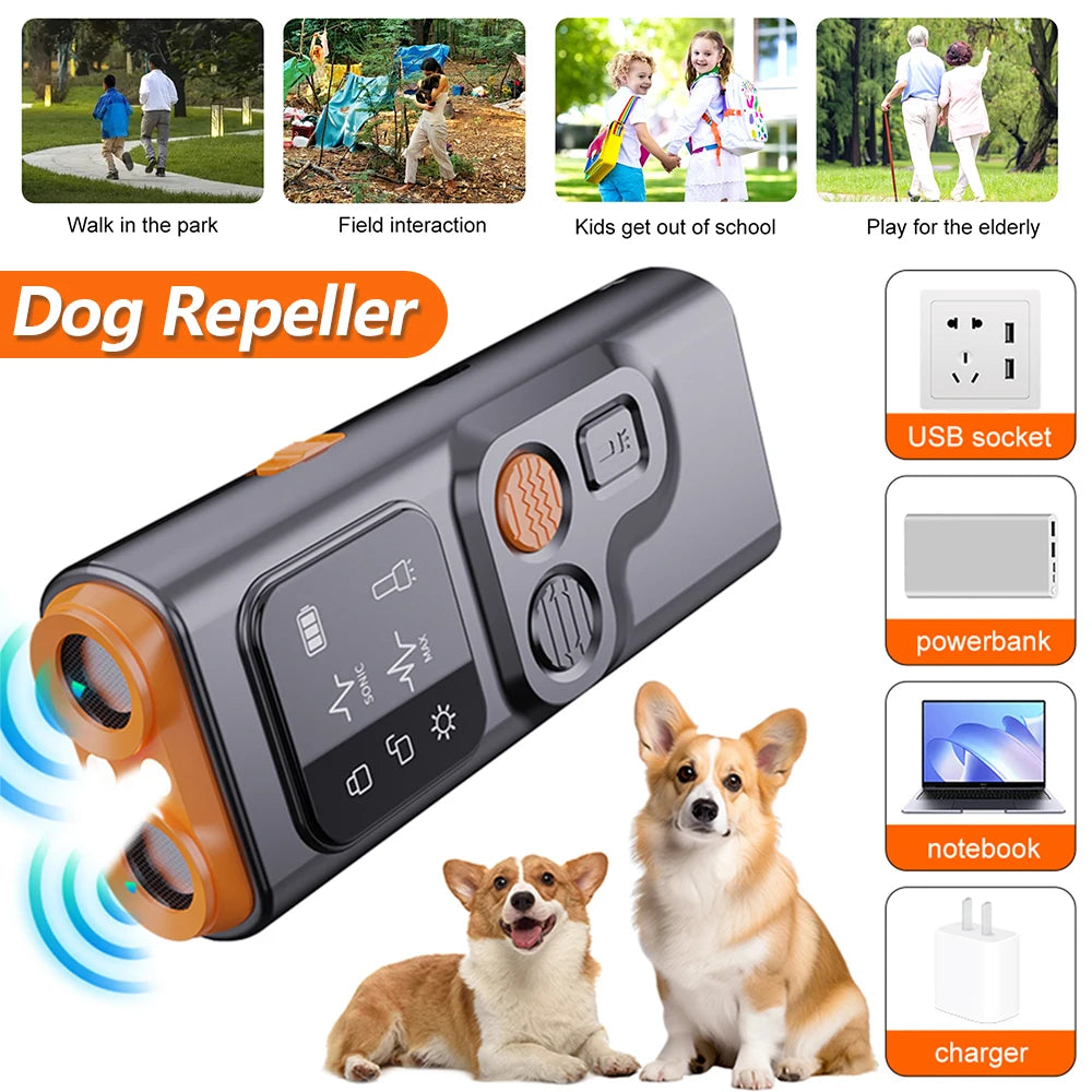 Ultrasonic Dog Bark Control Device – Rechargeable with LED Flashlight