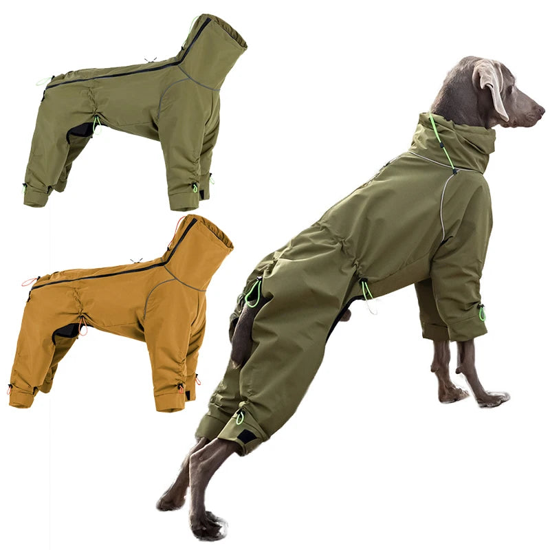 Four-Leg Waterproof Dog Jacket – Windproof Reflective Winter Suit with High Neck