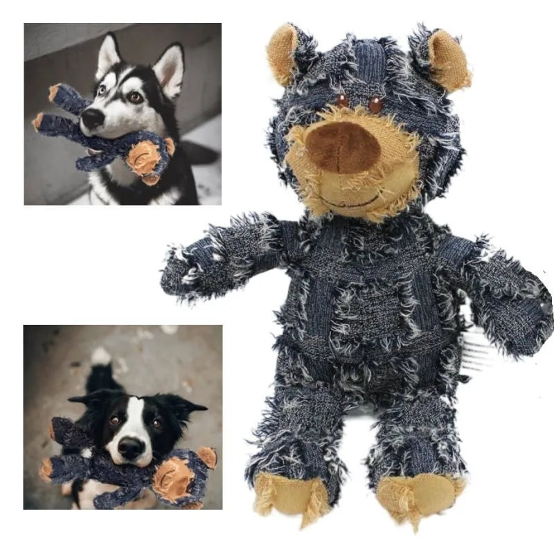 Teddy Bear Plush Dog Toy – Squeaky Interactive Chew Toy for Cleaning Teeth & Stress Relief