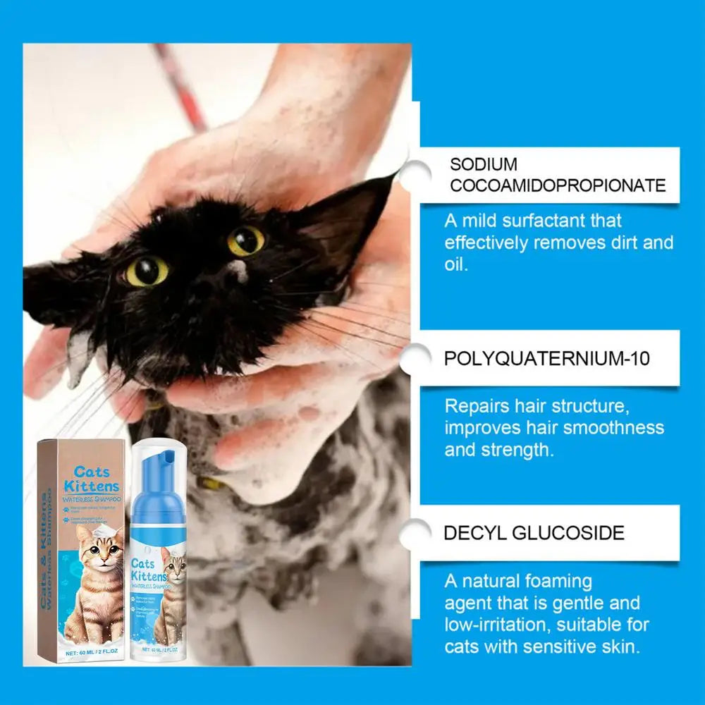 Waterless Cat Shampoo – Licking Safe Dry Foam Cleanser (60ml)
