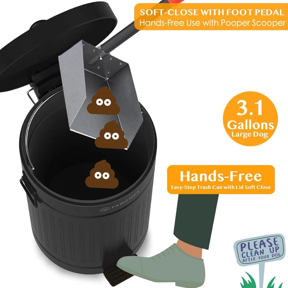 Outdoor Dog Poop Trash Can with Odor Control – 3.1 Gallon Waterproof Pet Waste Disposal Bin with Lid