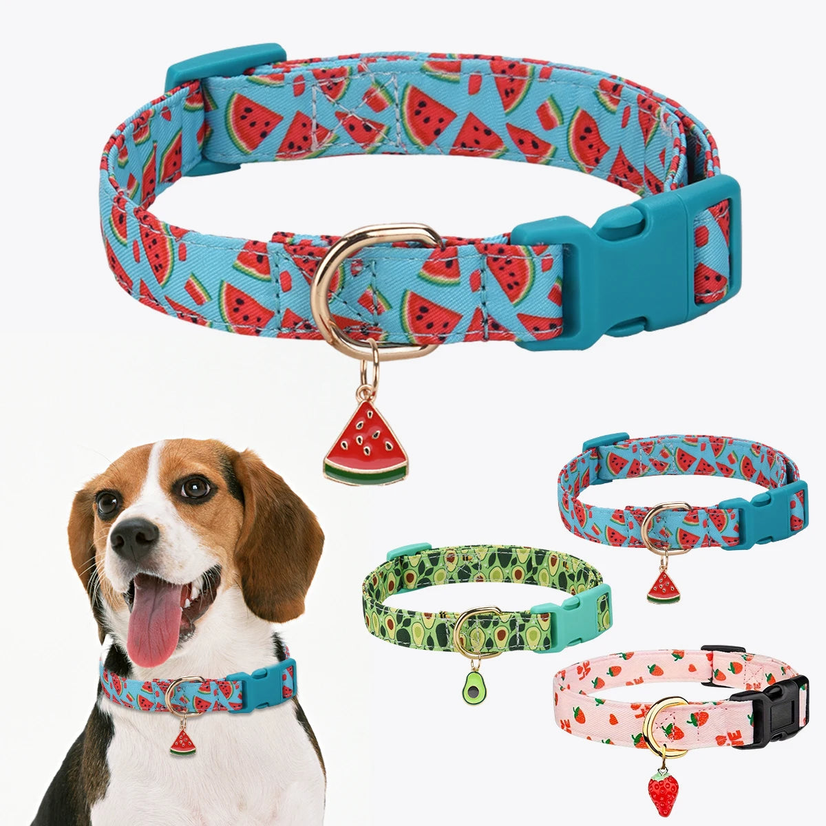 Fruit Pattern Pet Collar with Metal Pendant – Adjustable Dog & Cat Collar for Puppies and Small Pets