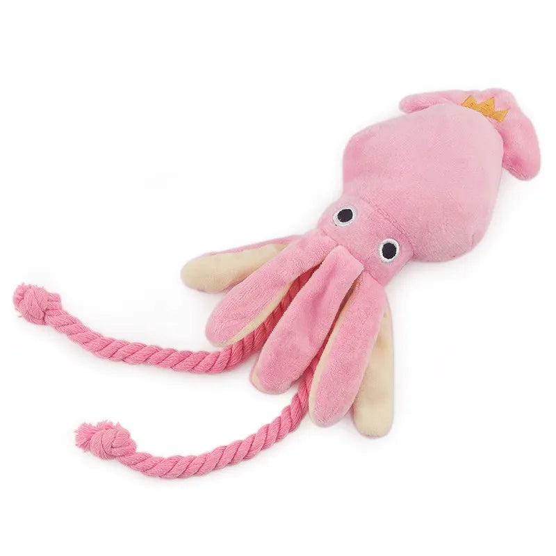 Squid Plush Dog Toy – Cute Puppy Chew Toy with Squeaker, Teeth Cleaning Rope Toy for Small Dogs & Puppies