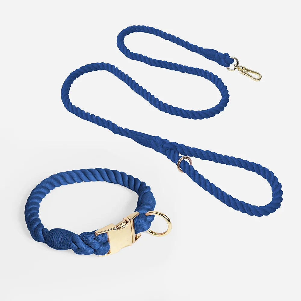 Hand-Woven Cotton Rope Dog Collar & Leash Set – Medium & Large Dogs