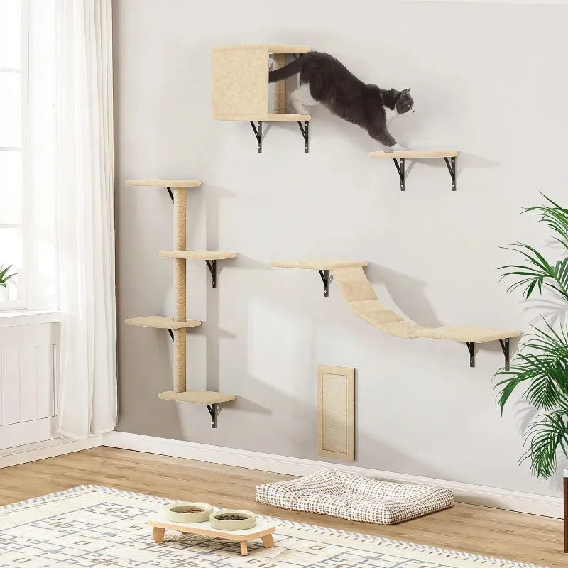 Cat Wall Shelves and Perches Set – Modern Wall-Mounted Cat Tree Tower for Indoor Adult Cats