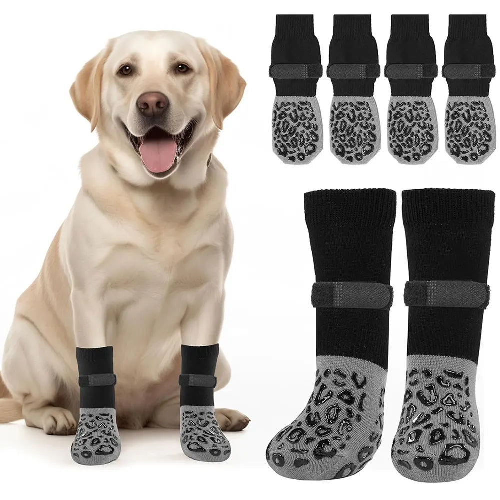 4-Pack Double-Sided Anti-Slip Dog Socks – Paw Protection for Indoor Use