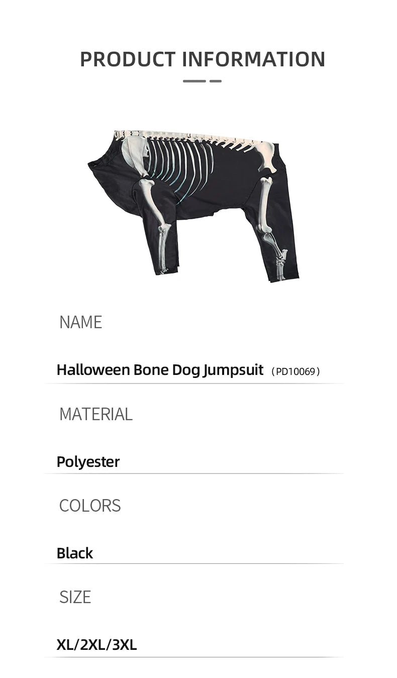 Dog Skeleton Hoodie – Halloween Bone Pattern Costume Sweater for Small to Large Dogs (S–XXXL)