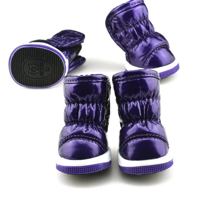 4pcs Winter Dog Shoes – Waterproof Fleece-Lined Snow Boots for Small Dogs