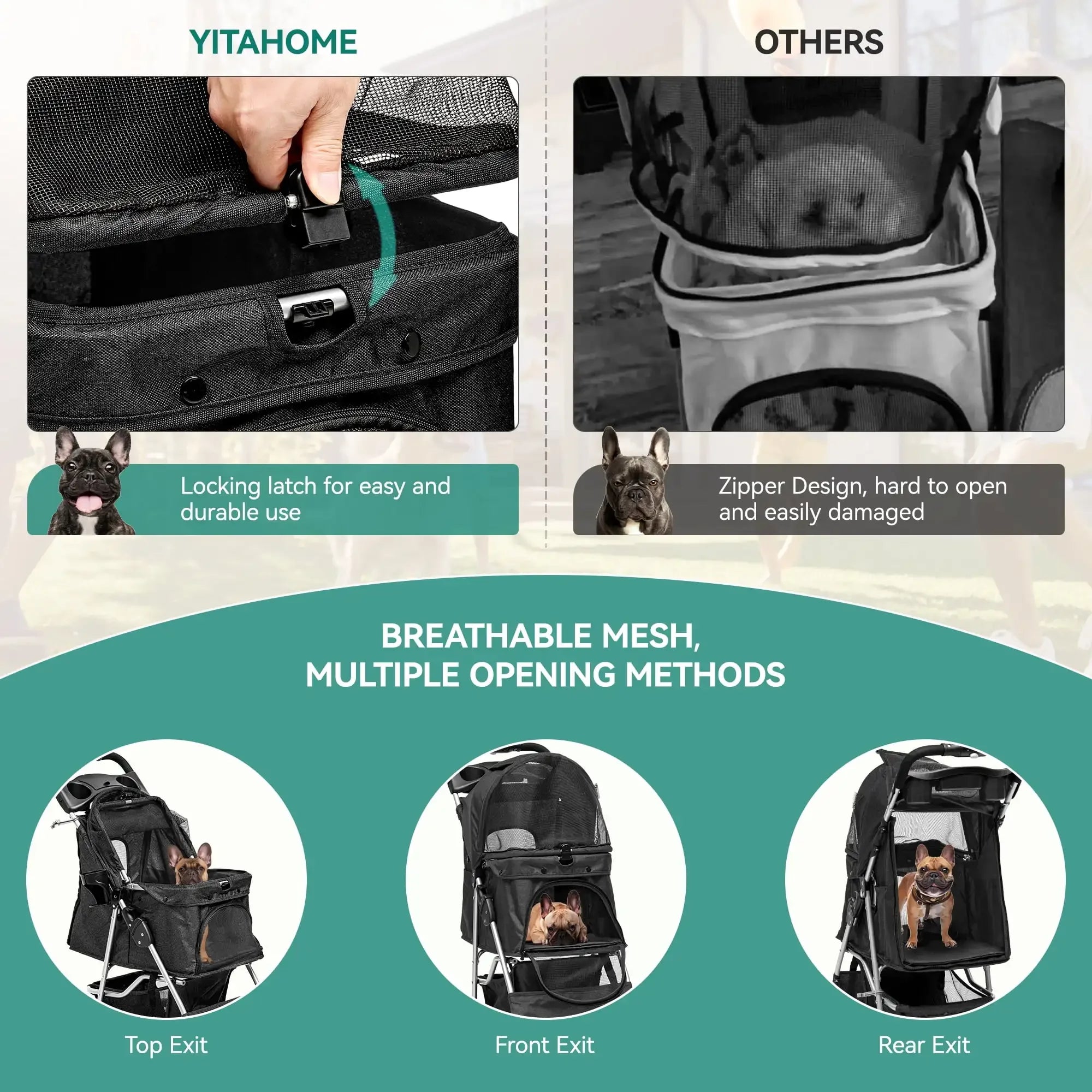 Foldable Dog Stroller for Small & Medium Pets – 360° Swivel Wheels & Storage Basket