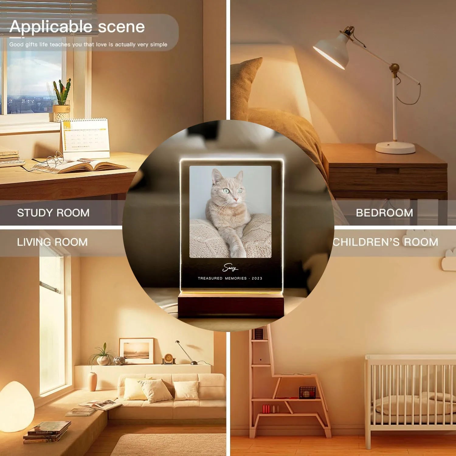 Custom Pet Memorial Photo Plaque – Acrylic Frame with Wooden Base