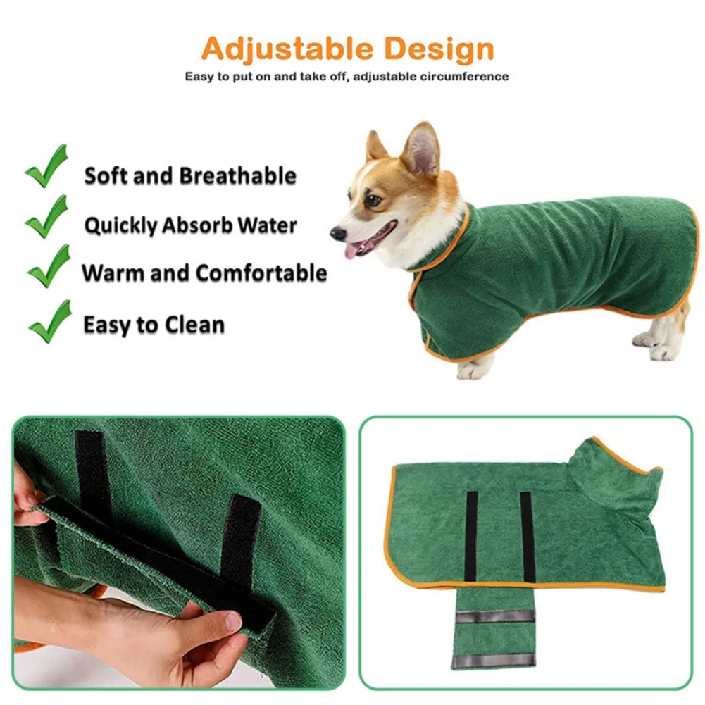 Dog Bathrobe – Quick-Dry Absorbent Towel Robe for Small, Medium & Large Dogs