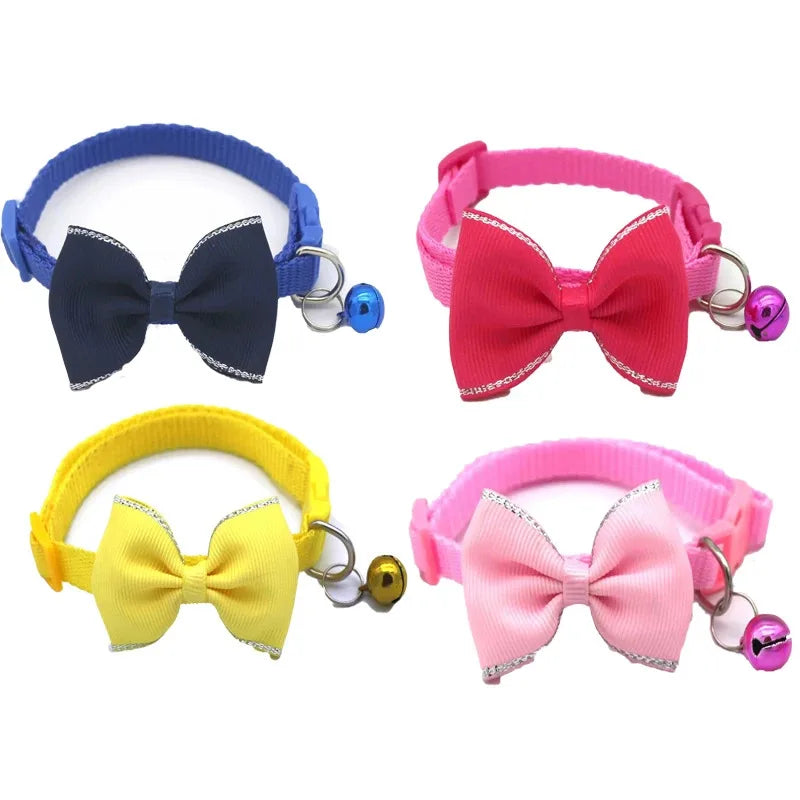 Cute Cat Collar with Bow & Bell – Adjustable Pet Collar Set (1–8 PCS, Multicolor)