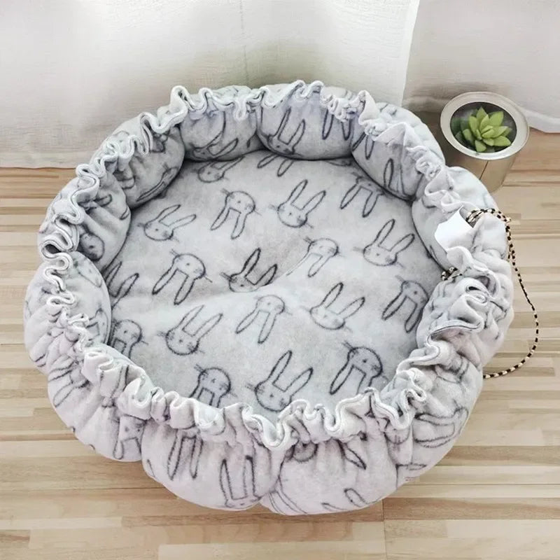 Drawstring Adjustable Pet Nest Bed – Dual-Use Soft Cushion for Cats & Puppies