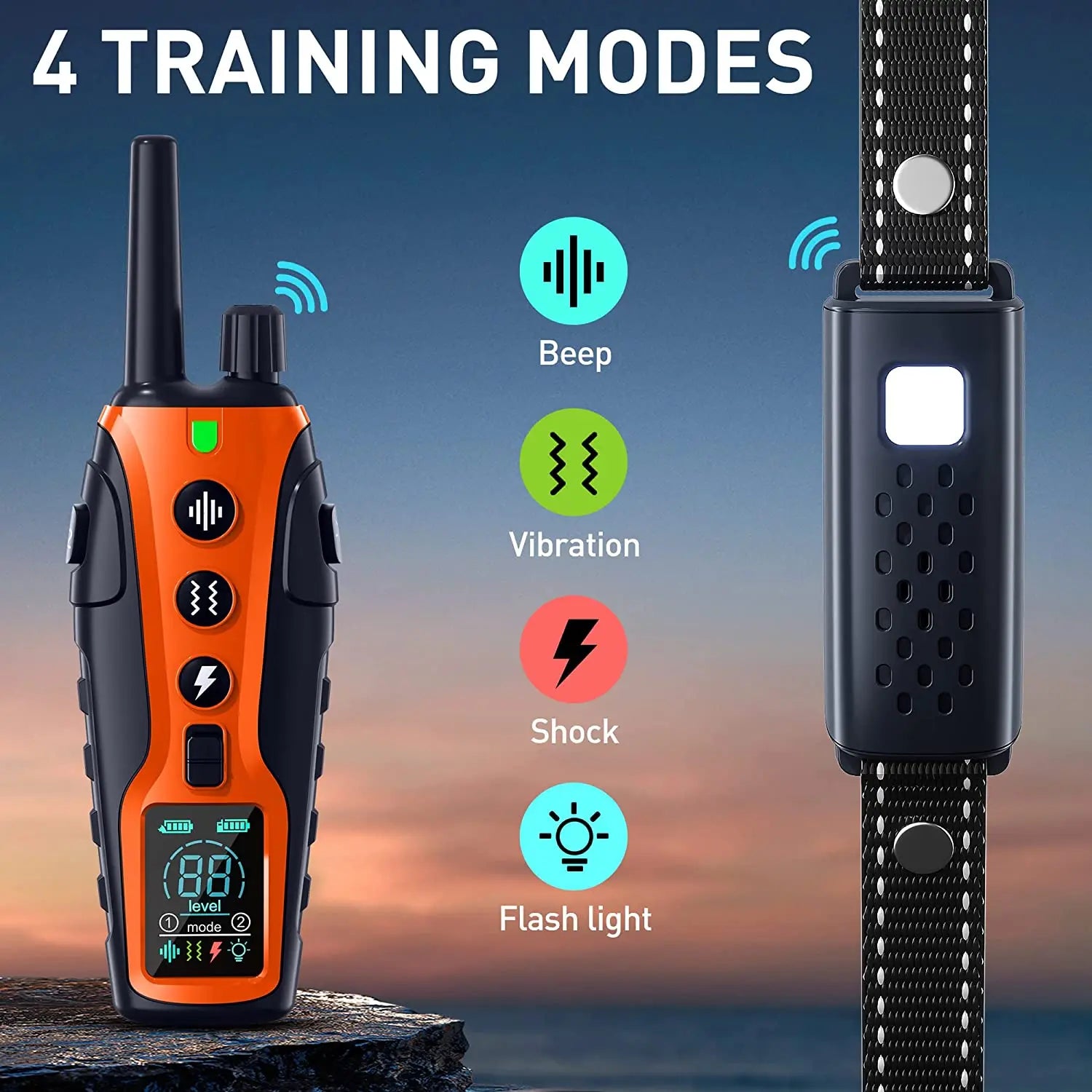 3280FT Dog Training Collar – Long Range Rechargeable Shock Collar with Beep, Vibration, Shock & Flashlight