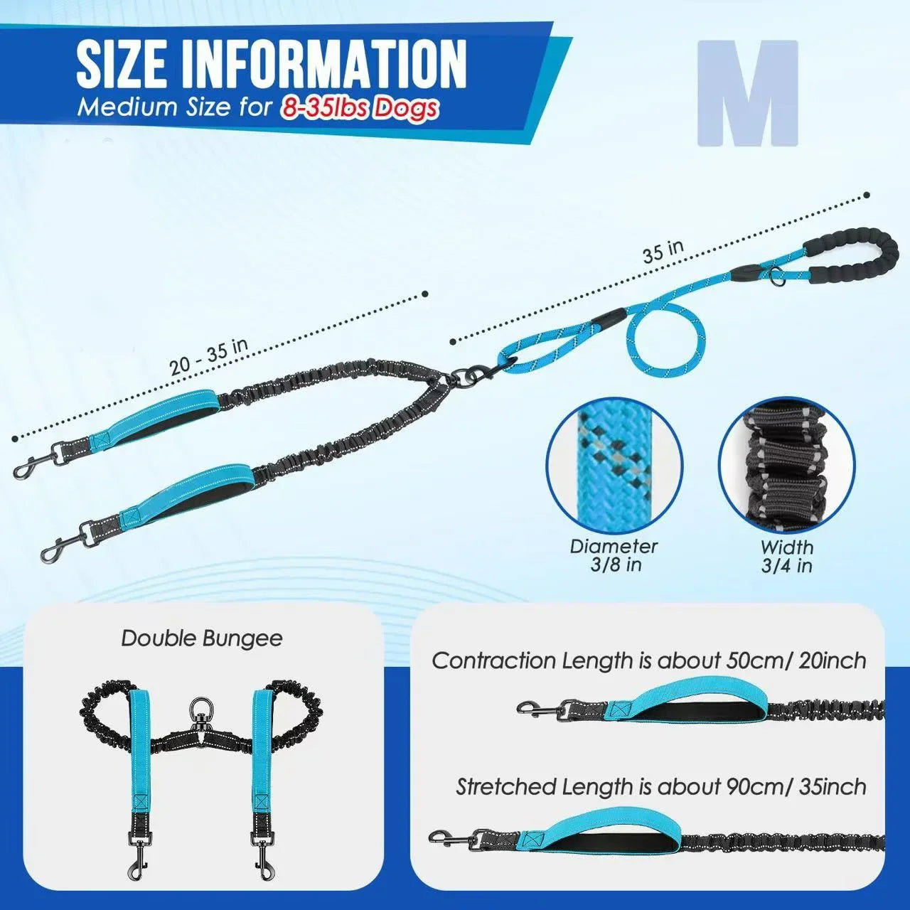Reflective Double Dog Leash – 360° No-Tangle Dual Walking Leash with Two Traffic Handles & Shock Absorption