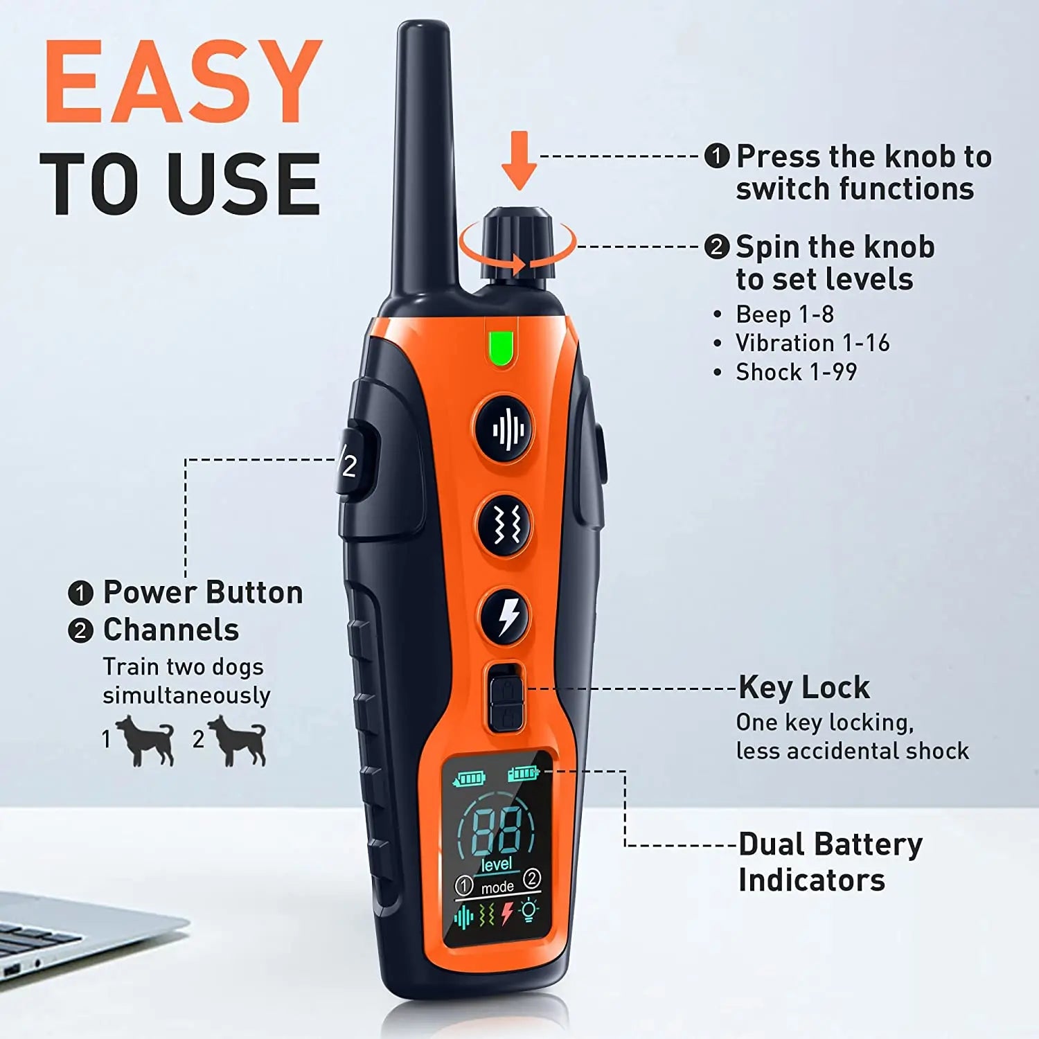 3280FT Dog Training Collar – Long Range Rechargeable Shock Collar with Beep, Vibration, Shock & Flashlight