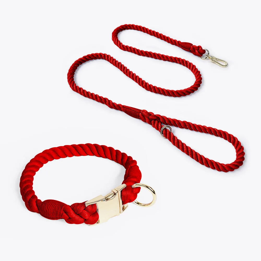 Hand-Woven Cotton Rope Dog Collar & Leash Set – Medium & Large Dogs