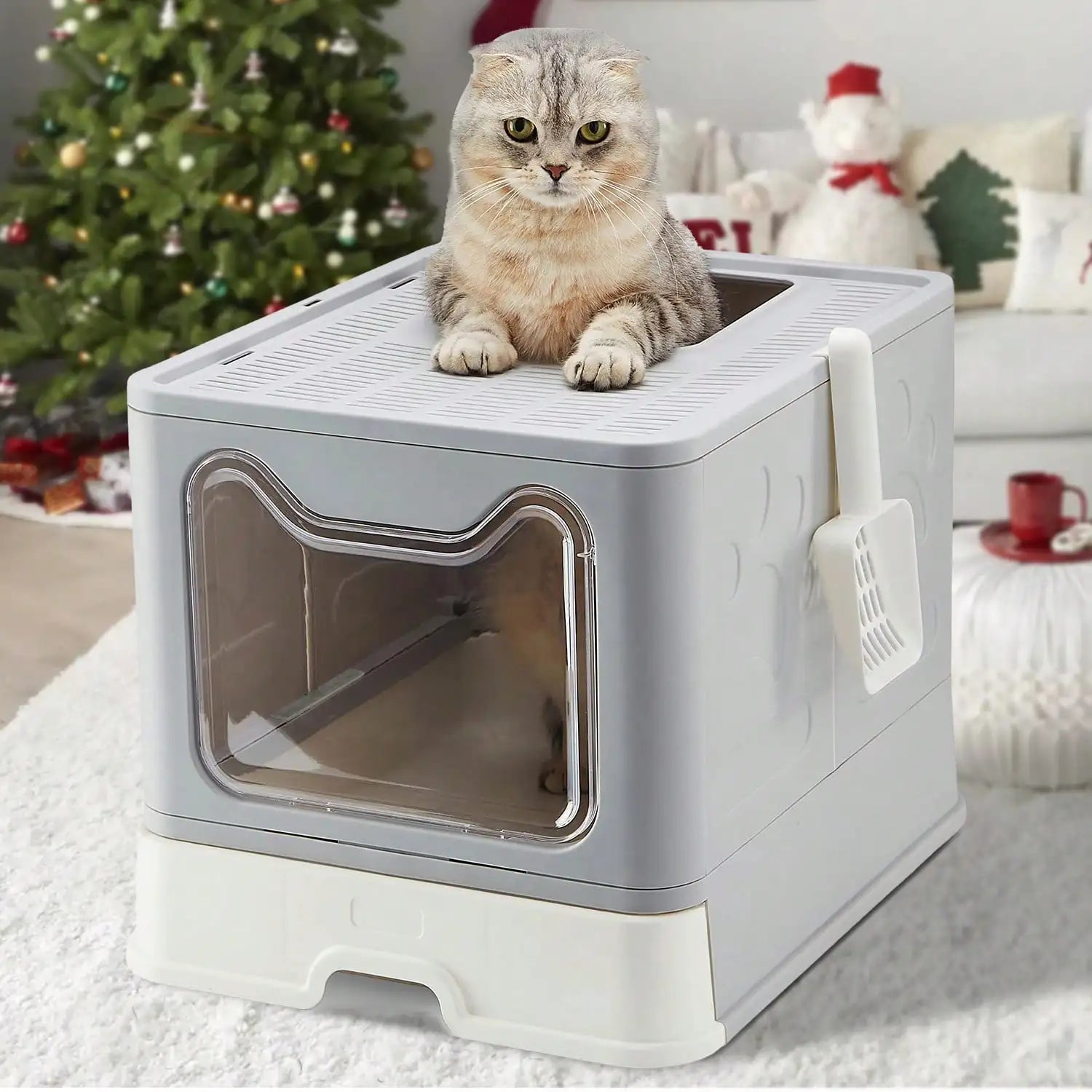 Convenient Foldable Cat Litter Box – Drawer-Style Design with Scooper for Easy Waste Management