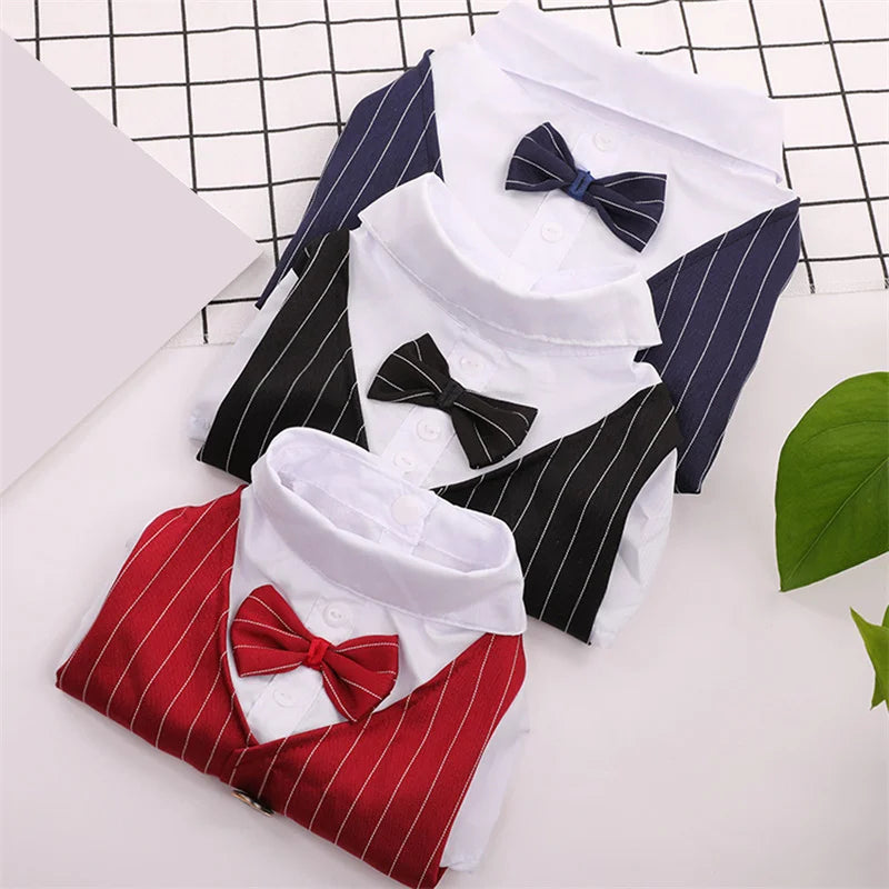 Dog Formal Shirt with Bow Tie – Stylish Tuxedo Suit for Small Dogs & Cats (Wedding & Party Outfit)