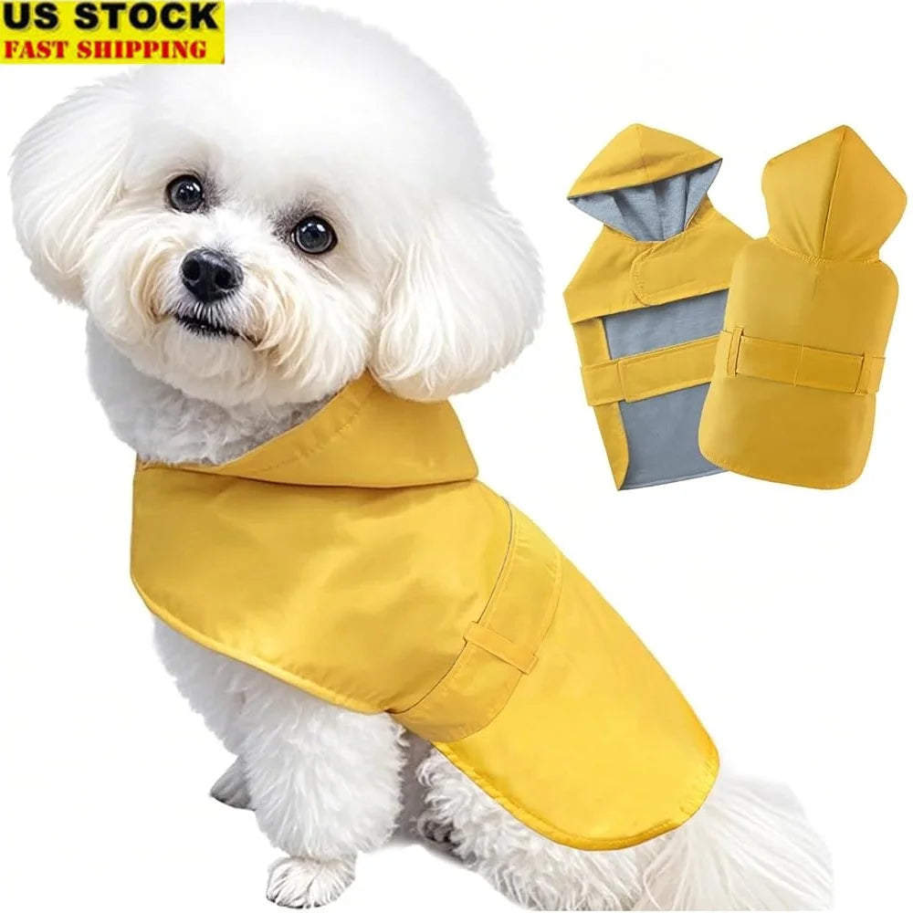 Waterproof Dog Raincoat for Small & Medium Dogs – Adjustable Hooded Poncho with Leash Hole | Lightweight Double-Layer Pet Rain Suit