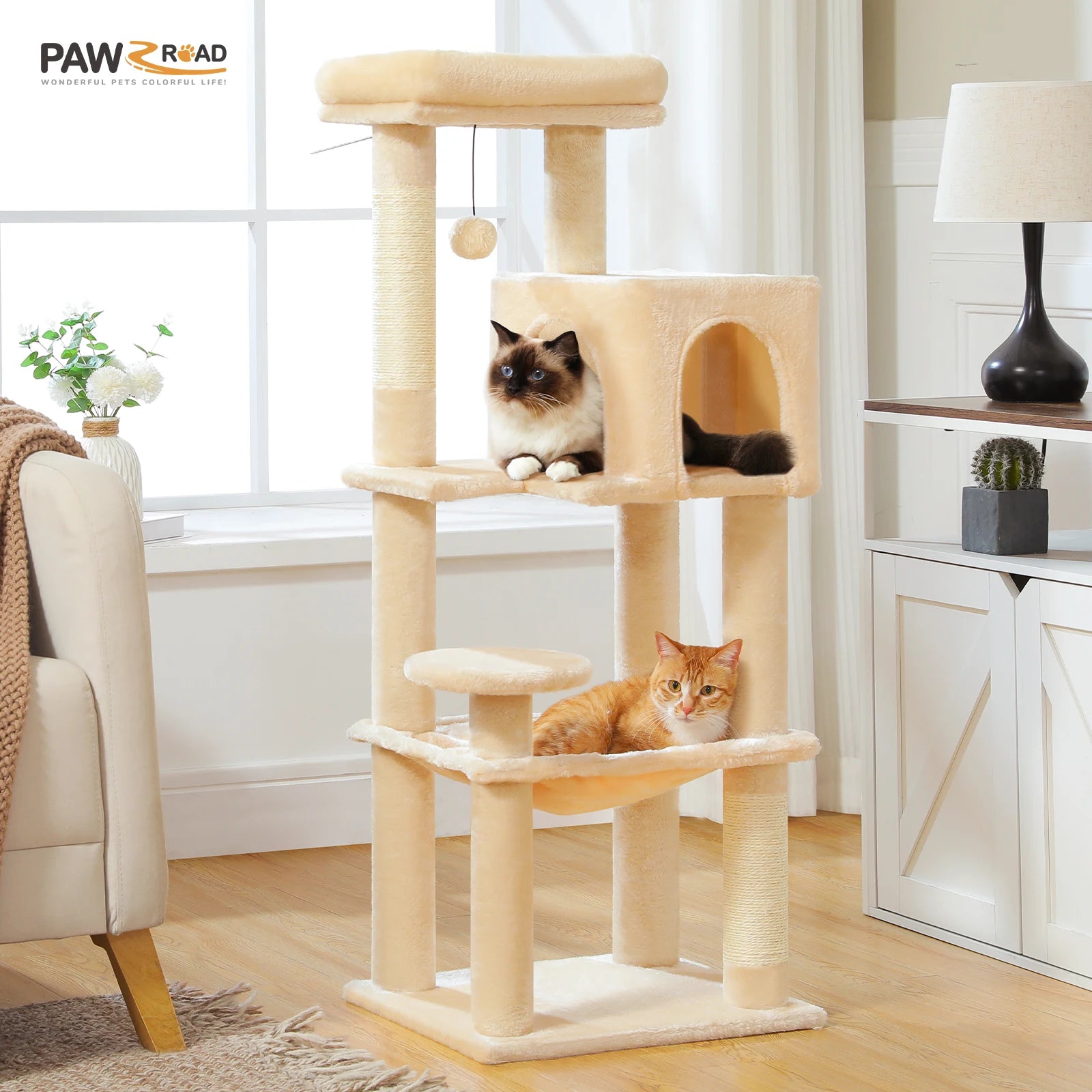Multi-Level Cat Tree – Indoor Tower with Condo, Hammock & Scratching Posts