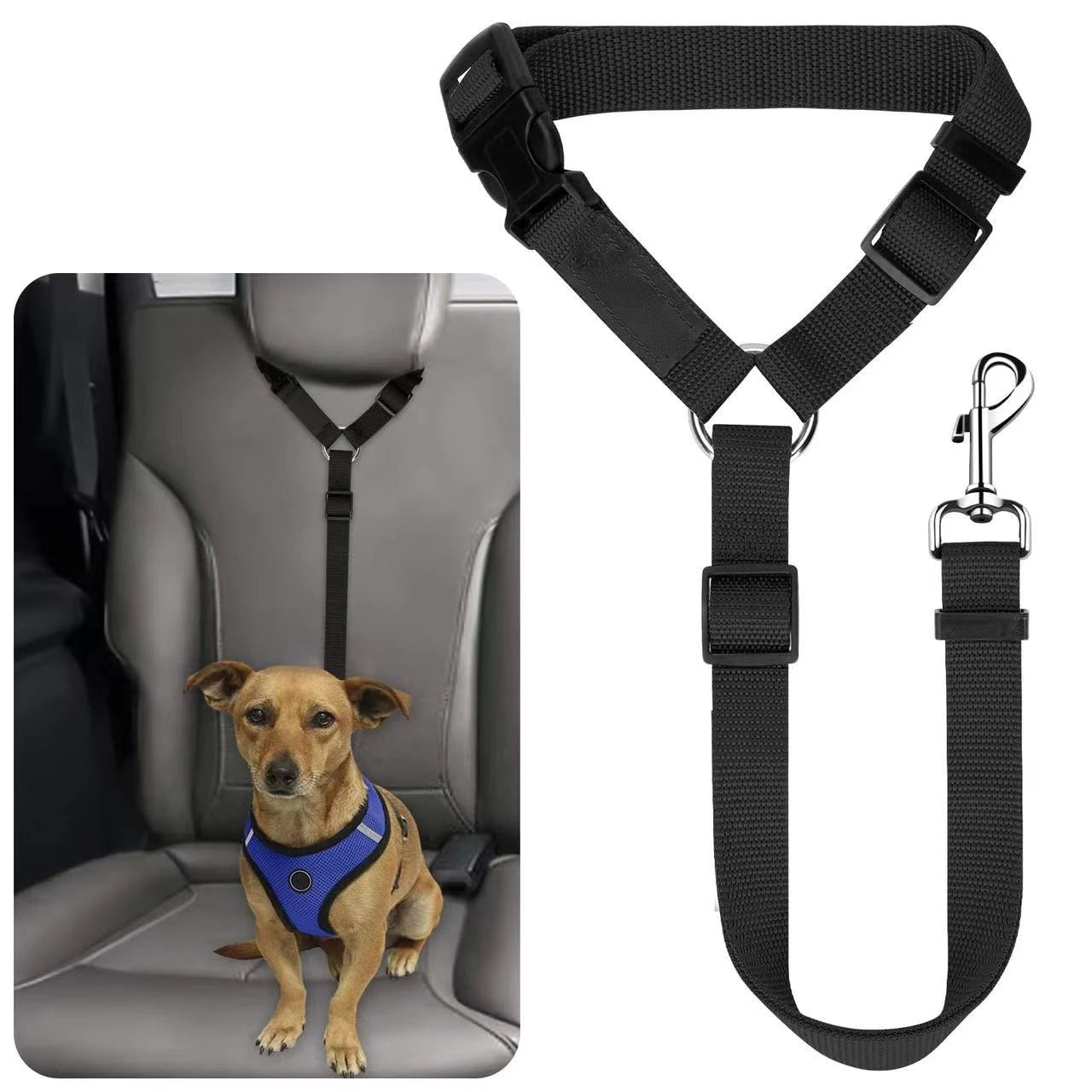 Two-in-One Solid Color Pet Car Seat Belt & Leash – Adjustable Nylon Safety Lead for Dogs
