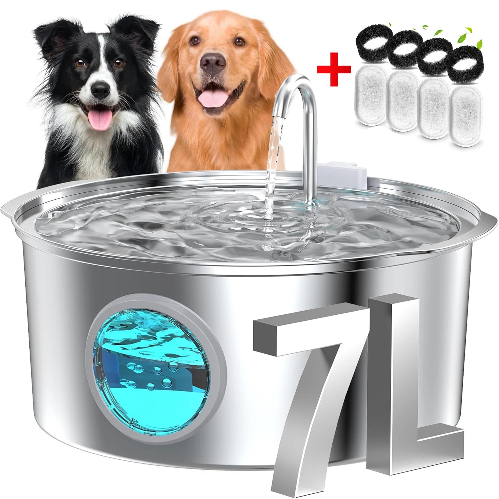 7L Stainless Steel Cat Water Fountain – Ultra-Quiet Automatic Pet Drinking Dispenser with Filter for Cats & Dogs
