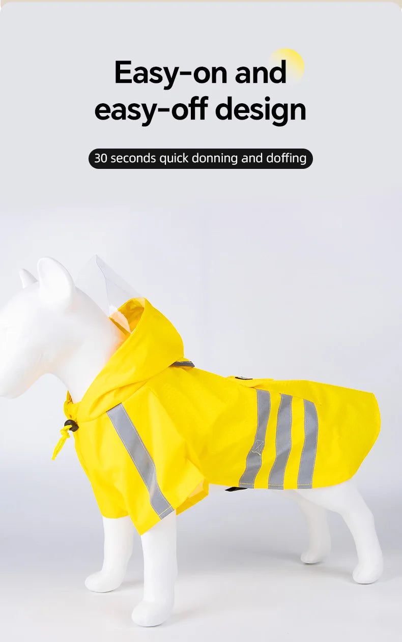 Large Dog Raincoat – Waterproof Reflective Hooded Yellow Jacket