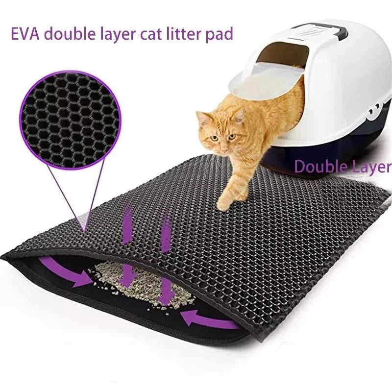 Double-Layer Waterproof Cat Litter Mat – Non-Slip, Washable Trap Pad with Bonus Gift