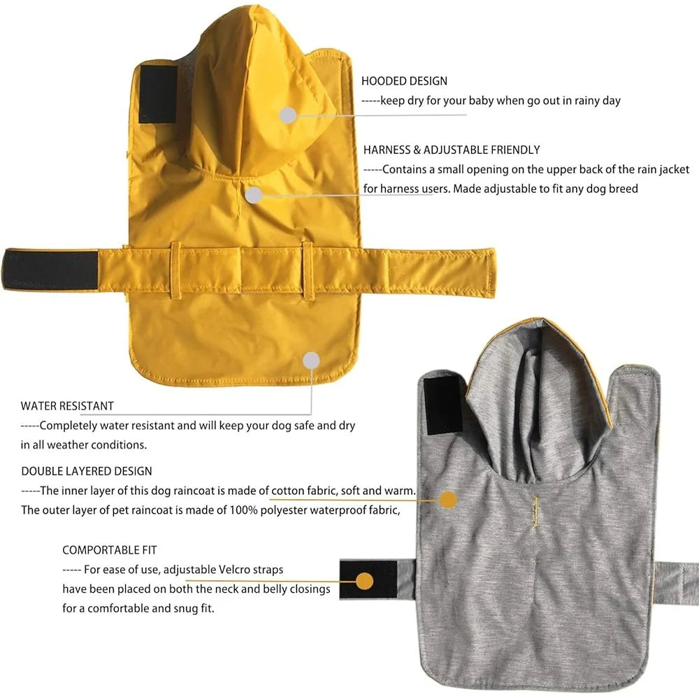 Waterproof Dog Raincoat with Hood – Adjustable Fit, Leash Hole, and Warm Lining for Small to Large Dogs