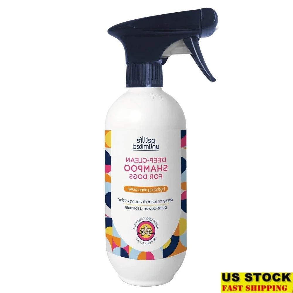 Deep Clean Dog Shampoo & Spray – Vanilla Ginger 16oz, Waterless Foaming Pet Bath with Moisturizing Formula