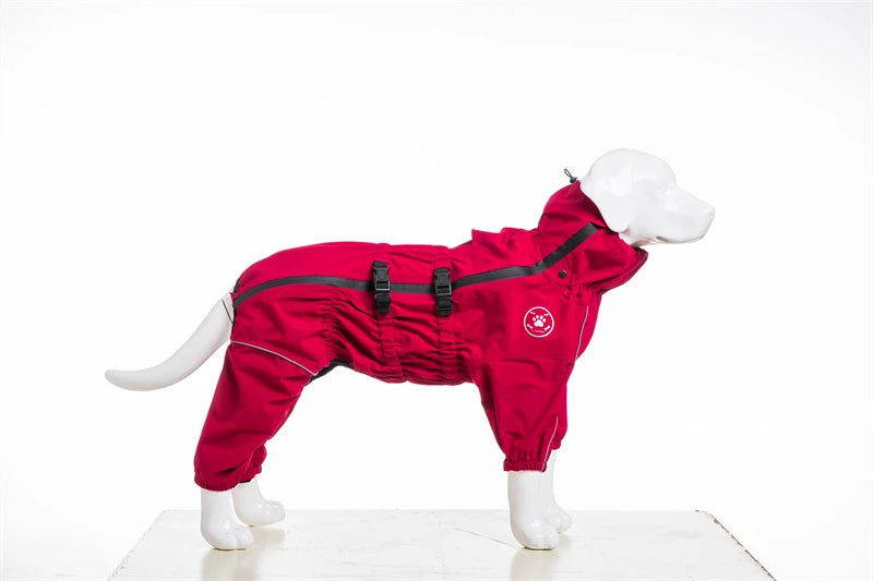 Waterproof Reflective Dog Raincoat – Red All-Weather Jacket for Large Dogs