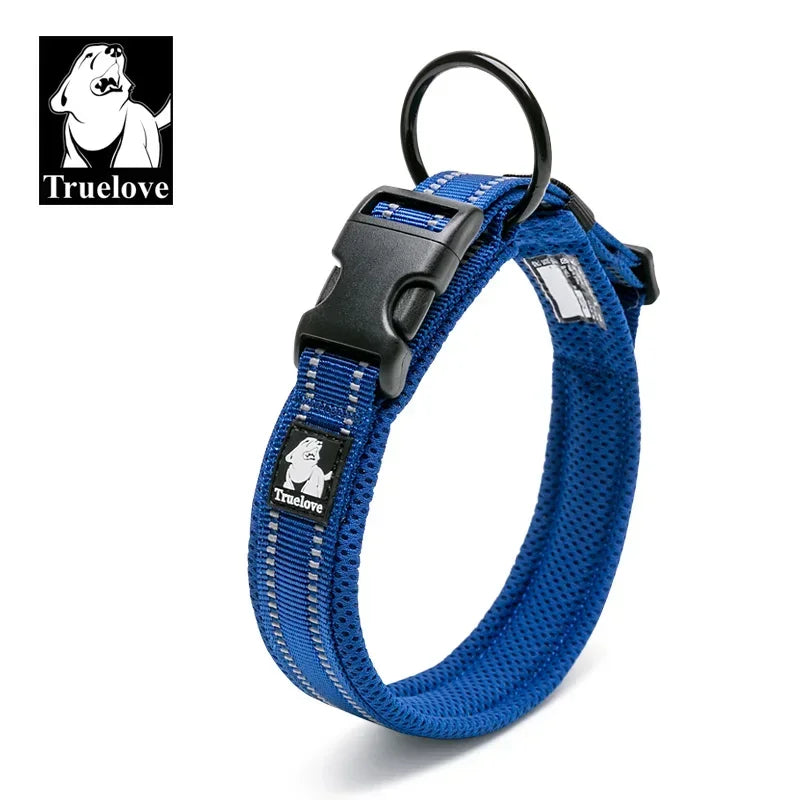 TRUELOVE Adjustable Reflective Dog Collar – Mesh Padded, Durable Nylon All-Weather Collar for All Breeds