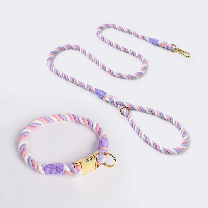 Hand-Woven Cotton Rope Dog Collar & Leash Set – Medium & Large Dogs