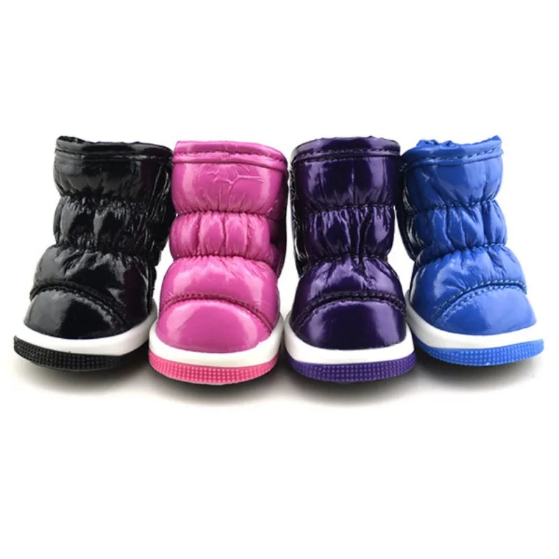 4pcs Winter Dog Shoes – Waterproof Fleece-Lined Snow Boots for Small Dogs