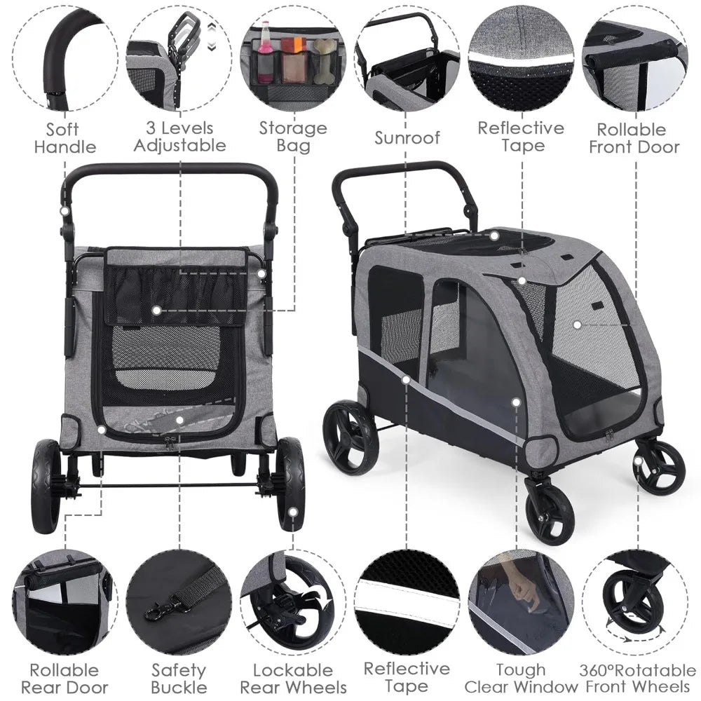 Extra Large Pet Stroller – Foldable Heavy-Duty Stroller for Medium & Large Dogs (160 lbs Capacity)