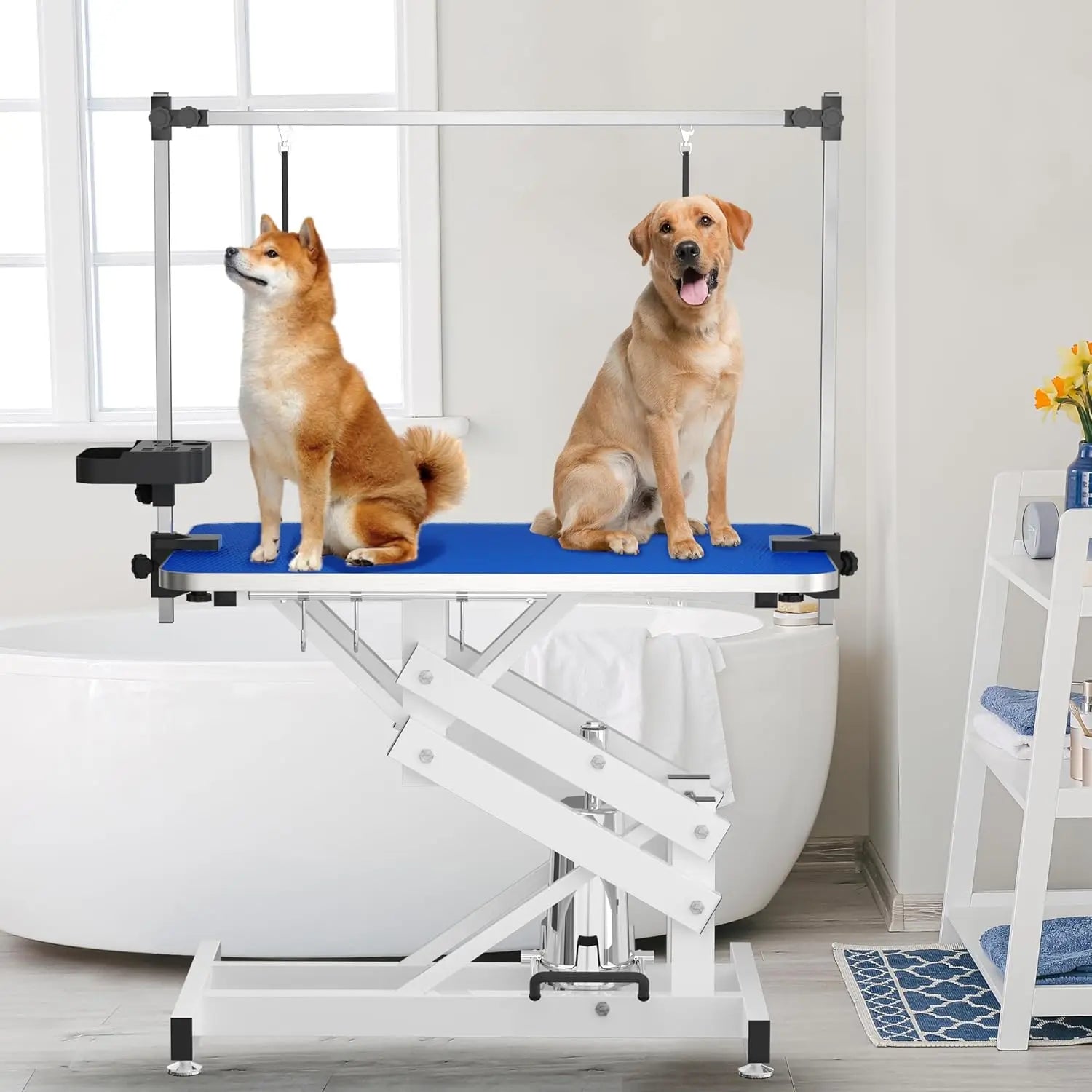 42" Hydraulic Pet Grooming Table with Anti-Static Top – Heavy Duty Z-Lift, Adjustable Height (21"-36") with Armreststs/Leash Covers