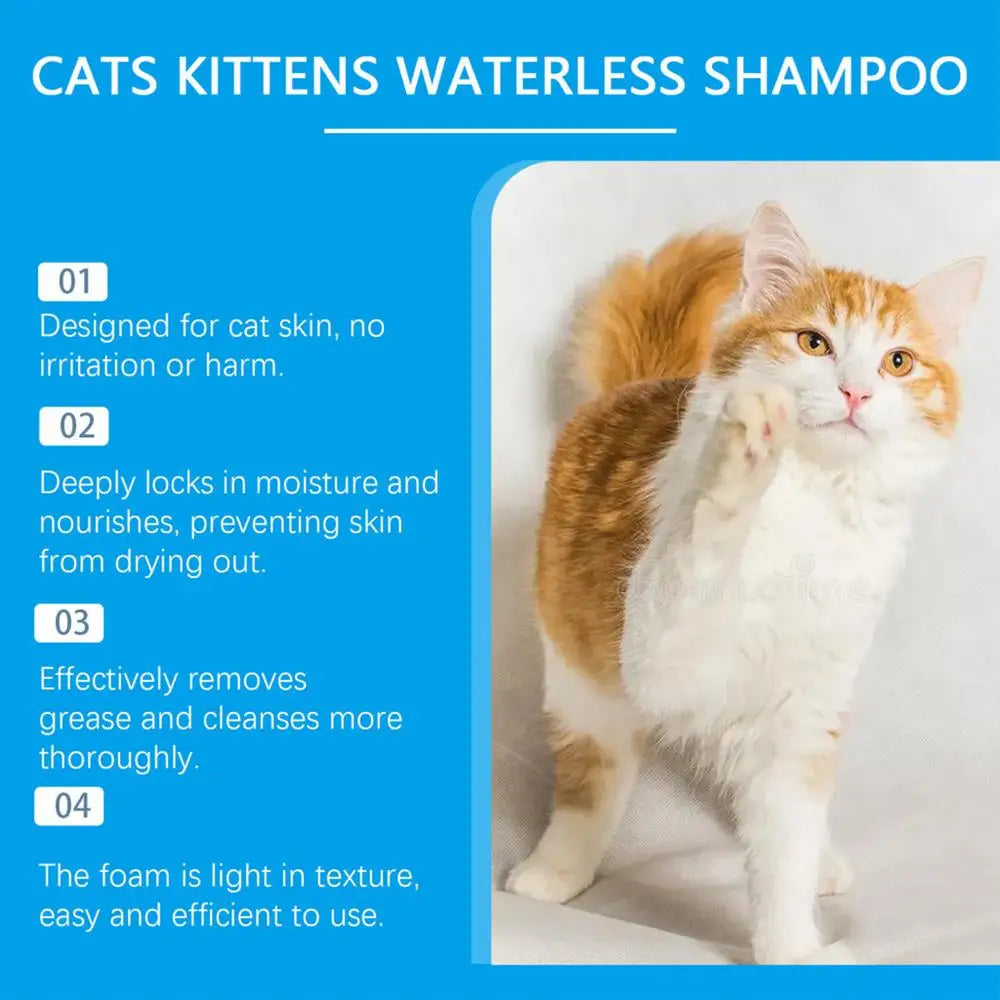 Waterless Cat Shampoo – Licking Safe Dry Foam Cleanser (60ml)