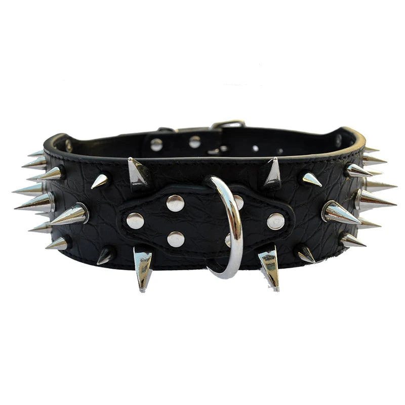 Adjustable Wide Rivet Dog Collar – Durable PU Leather Collar for Medium & Large Dogs | Protective Pet Neckwear