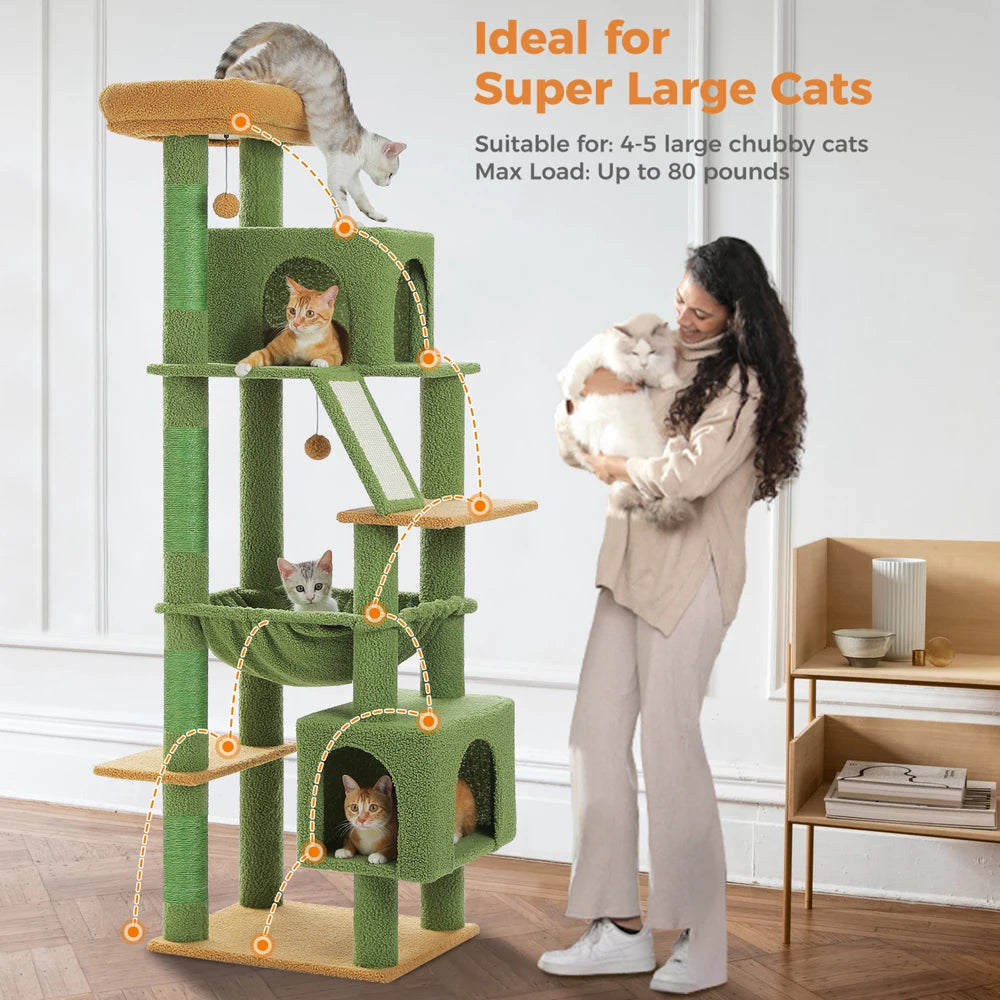 180cm Large Cat Tree Tower – Multi-Level Cat Condo with Hammock, Spacious Perch & Sisal Scratching Posts