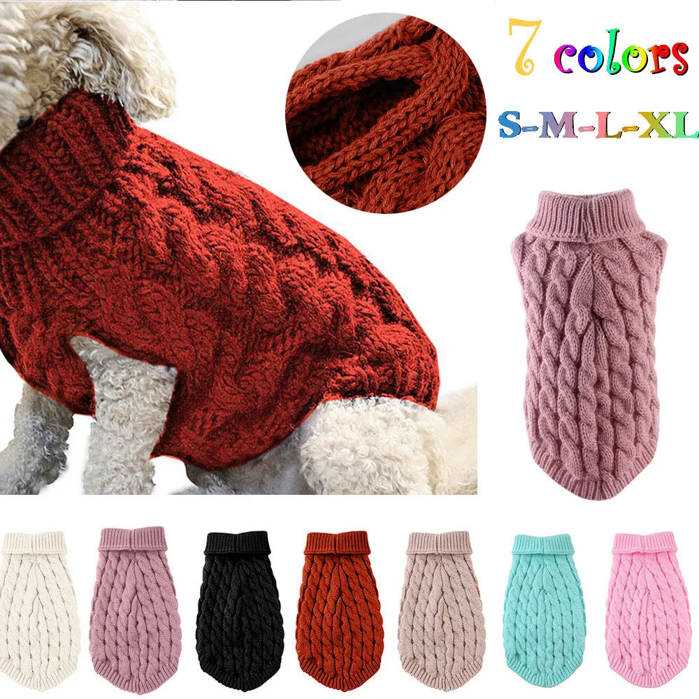 Shortened Title  Knitted Dog Sweater – Autumn/Winter Solid Twist Pattern Warm Pet Clothing