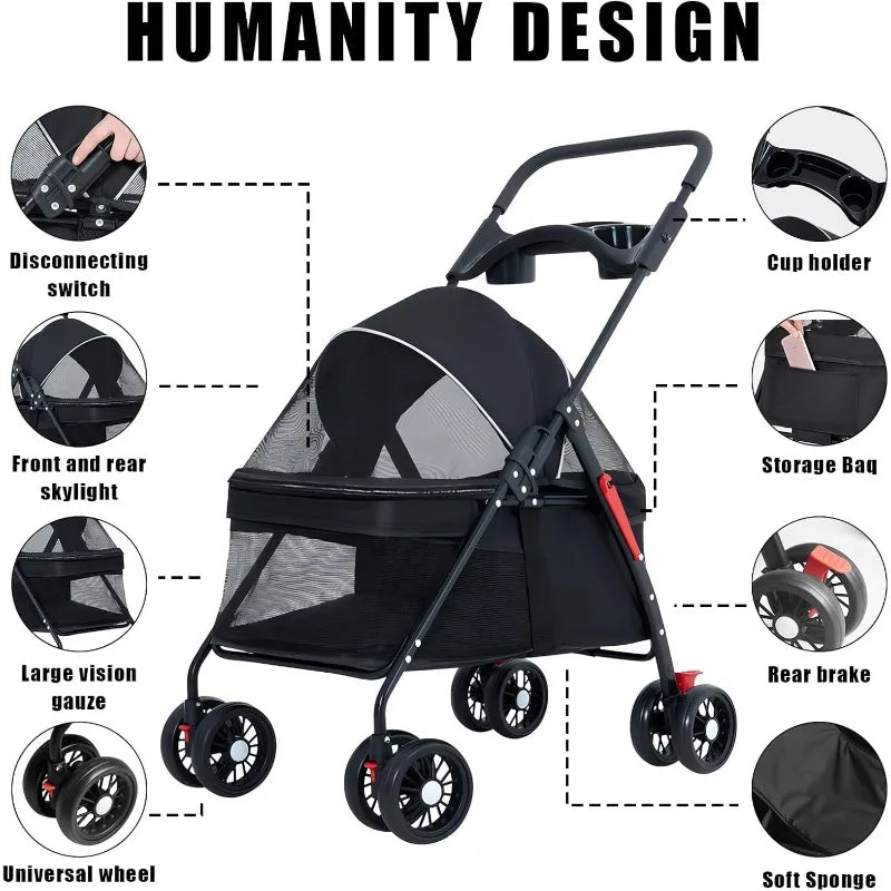 Lightweight Foldable Pet Stroller – Compact Baby-Style Stroller for Small Dogs, Cats & Puppies | Ideal for Outdoor Travel